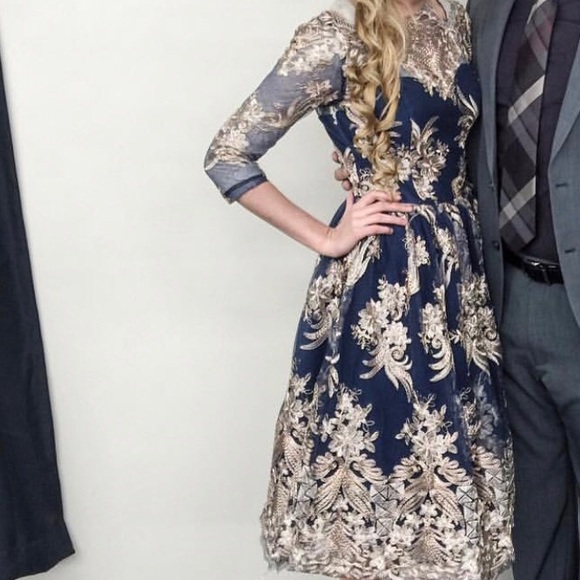Navy Gold Chi Chi London Flora Dress